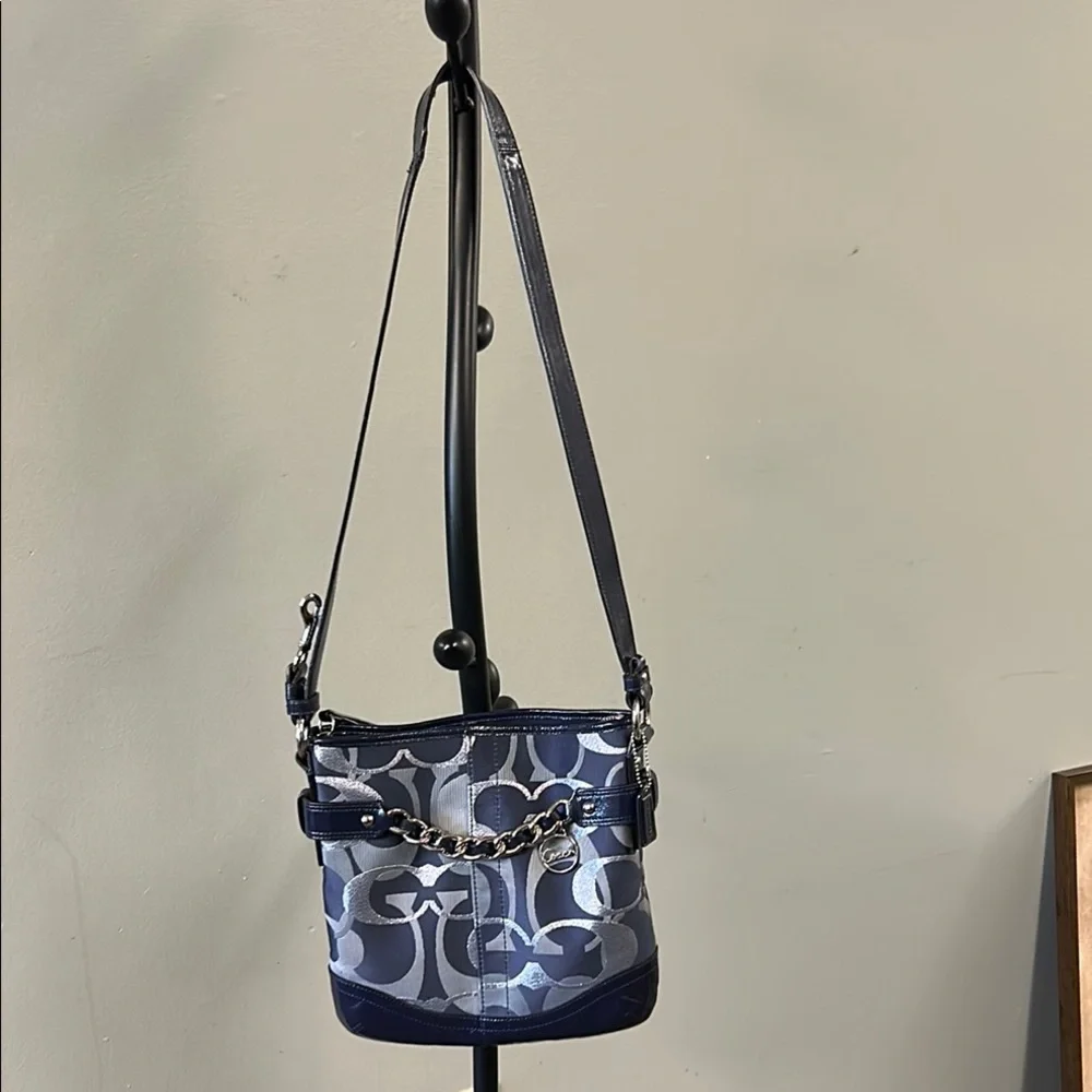 Signature Monogram Navy Crossbody Bag with Chain Accent